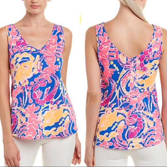 NWOT Lilly Pulitzer Gigi Tank Top in Catch and Release Print - XS - Picture 1 of 13